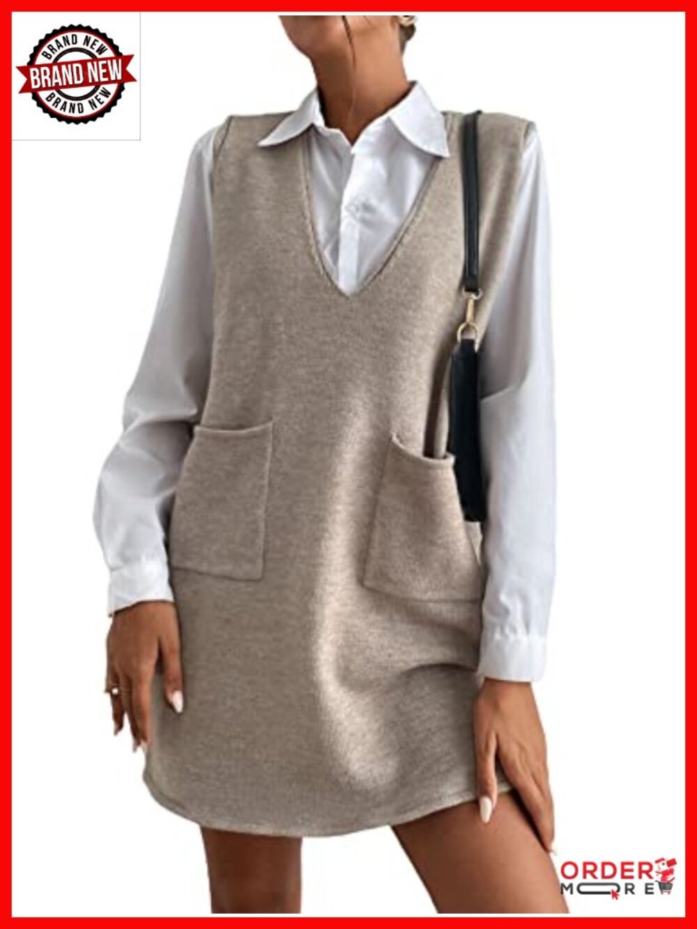 Women's V Neck Sleeveless Sweater Vest Dress Fall Casual Above Knee